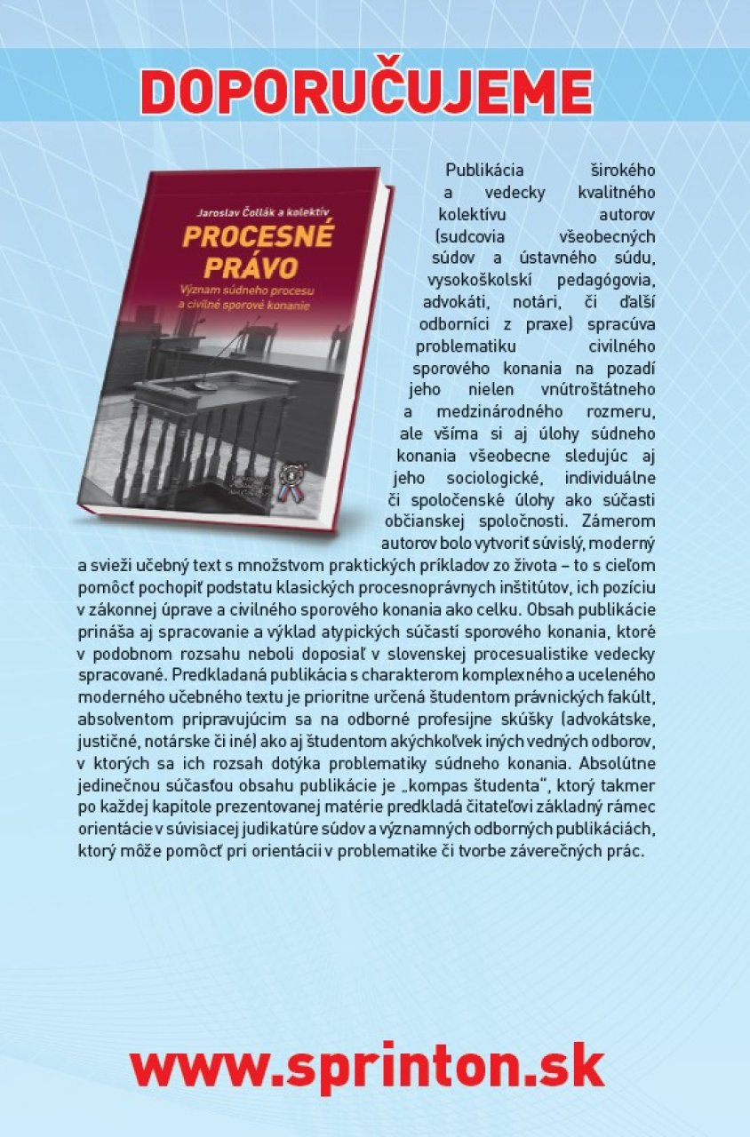 Procesné právo. Civilné mimosporové konanie a správne súdne konanie