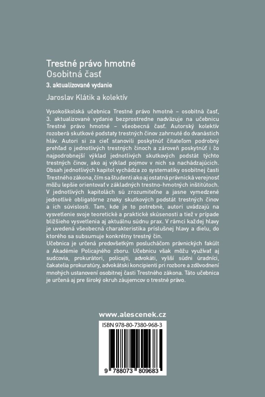 Trestné právo hmotné. Osobitná časť. 3. aktualizované vydanie